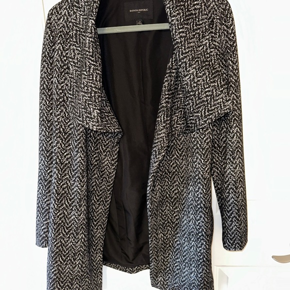 Banana Republic Jacket Belted Black White Chevron Dressy Lined Trench Womens 4 - Picture 3 of 5